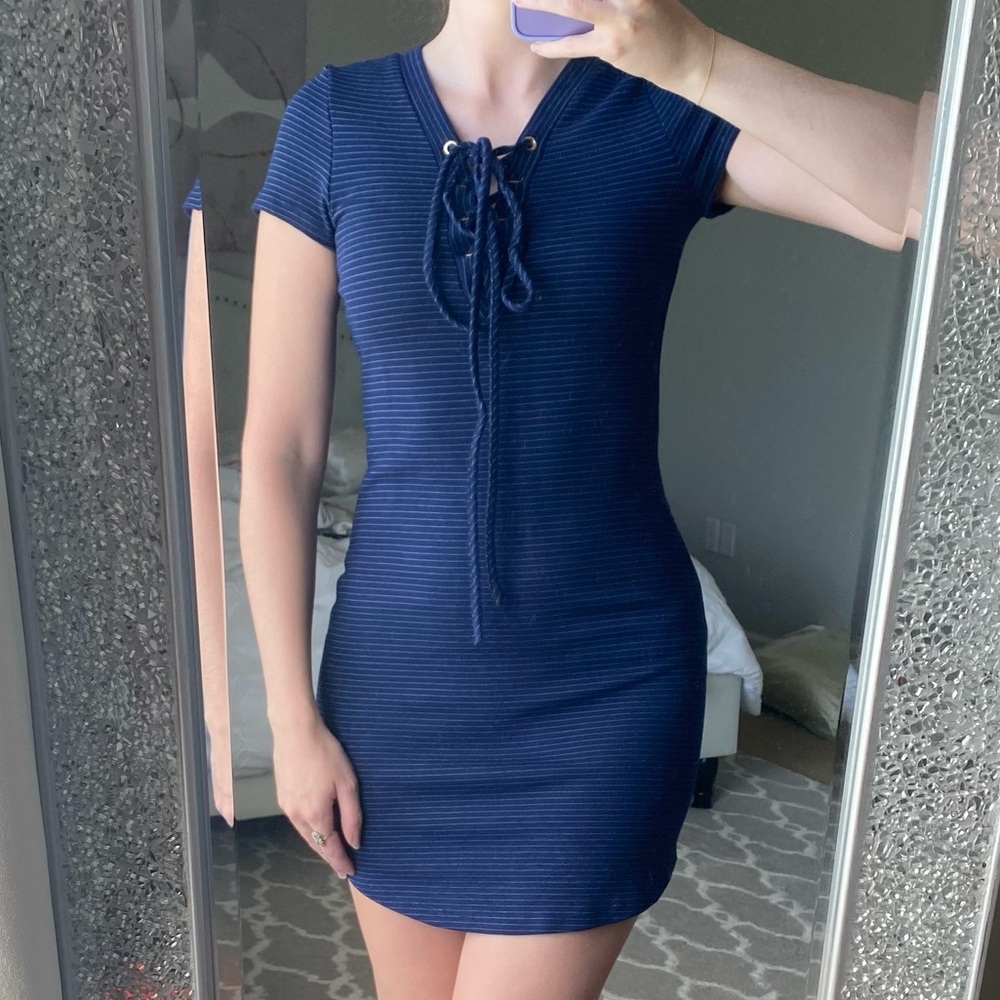 Pants Store Navy and White Striped Short Sleeve Dress